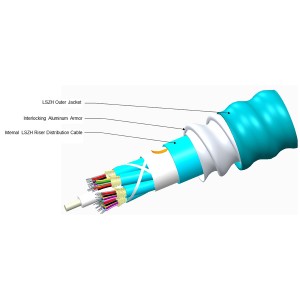 LazrSPEED 550 Fibre Cable Tight Buffered 12 Fibre OM4 LSZH B2ca-s1a,d2,a1 Interlocking Aluminium Armoured N-012-DZ-5K-FSUAQ/B2 Aqua