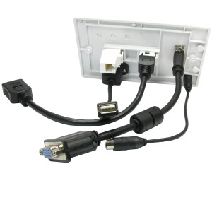 Projector Faceplate Double Gang Plastic 1x VGA, 1x HDMI, 1x 3.5mm, 1x USB-B, 1x Cat6 White NX-WP-071C6X 4K 60Hz 4:4:4