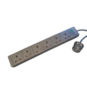 Surge Protected Trailing Socket 6 Way 13A Mains Extension Black (L)5Mtr