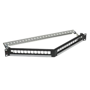 DataGate Patch Panel Unloaded Shielded/Unshielded 24Port Angled Rear Cable Management Black (H)1U x (W)19"