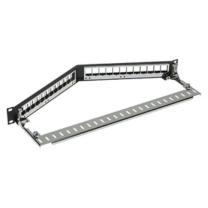DataGate Patch Panel Unloaded Shielded/Unshielded 24Port Angled Rear Cable Management Black (H)1U x (W)19"