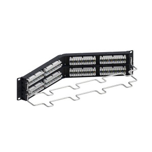 Angled Patch Panel Cat6A Unshielded 48Port Rear Punch Rear Cable Management 760237035 Black (H)2U x (W)19"
