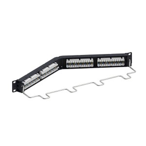 Angled Patch Panel Cat6A Unshielded 24Port Rear Punch Rear Cable Management 760237034 Black (H)1U x (W)19"