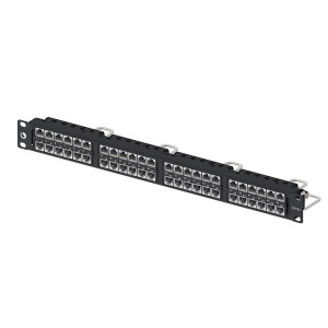 Patch Panel Cat6A Shielded 48Port Flat SLX Jacks Rear Cable Management CPP-6A-SDDM-SL-1U-48 Black (H)1U x (W)19"