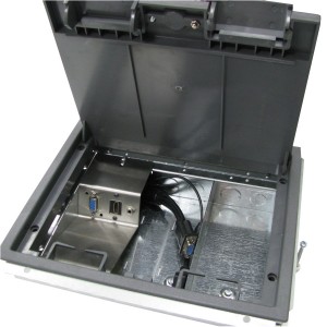 AV Floor Box Plate Flylead 1x VGA, 1x HDMI, 1x 3.5mm Tass 3 Compartment Brushed Stainless (W)76mm x (L)185mm NX-FBWP-335X