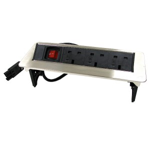 Aluminium Recessed Desk Power Unit Power Only 3x UK Sockets 1 Master Switch