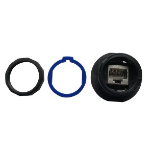 Bulkhead Outlet RJ45 Cat6A Shielded IP68 Black