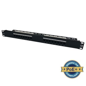 Patch Panel Cat6 Unshielded 16Port Rear Punch Black (H)1U x (W)19"