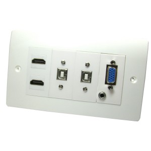 Projector Faceplate V2.0 Supports 4K Fly Lead Double Gang Plastic 1x VGA, 2x HDMI, 1x 3.5mm, 2x USB-A to USB-C White NX-WPA-032 V2.0 Supports 4K