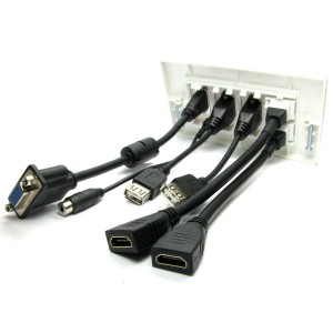 Projector Faceplate V2.0 Supports 4K Fly Lead Double Gang Plastic 1x VGA, 2x HDMI, 1x 3.5mm, 2x USB-A to USB-C White NX-WPA-032 V2.0 Supports 4K