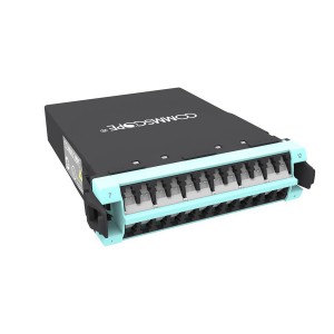 G2 MPOptimate Distribution Module 12x LC Duplex 24 Fibre 1x MPO (Rear) OM4 MM Straight DM24-24LC-LS-A Aqua