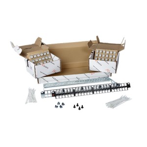 Patch Panel Cat6A Shielded 48Port Flat Modular Rear Cable Management Black (H)1U Kit with 48 Connectors