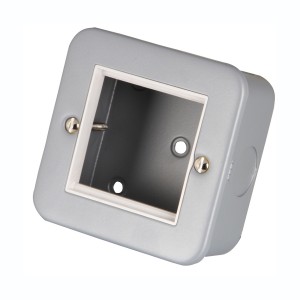 Faceplate Metalclad Single Gang 2x Euro Grey (H)80mm x (W)80mm x (D)42mm Supplied With Metal Surface Mount Backbox  