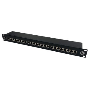 Patch Panel Cat6A Shielded 24Port Right Angle Unshuttered Ports Black (H)1U x (W)19"   