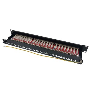 Patch Panel Cat6A Shielded 24Port Right Angle Unshuttered Ports Black (H)1U x (W)19"