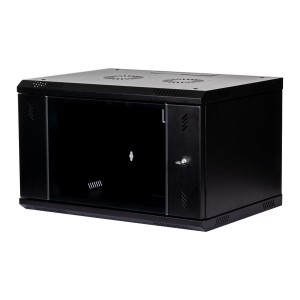 Wall Mount Cabinet Flat Pack Glass Black (H)6U x (W)600mm x (D)450mm