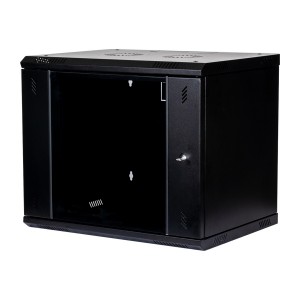 Wall Mount Cabinet Flat Pack Glass Black (H)9U x (W)600mm x (D)450mm   