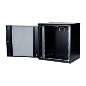 Wall Mount Cabinet Flat Pack Glass Black (H)12U x (W)600mm x (D)450mm