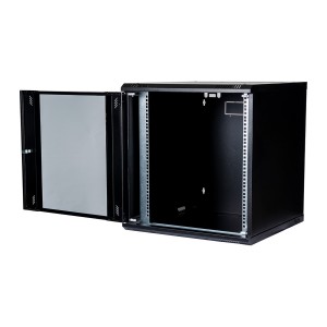 Wall Mount Cabinet Flat Pack Glass Black (H)12U x (W)600mm x (D)600mm