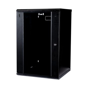 Wall Mount Cabinet Flat Pack Glass Black (H)18U x (W)600mm x (D)600mm