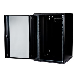 Wall Mount Cabinet Flat Pack Glass Black (H)18U x (W)600mm x (D)600mm