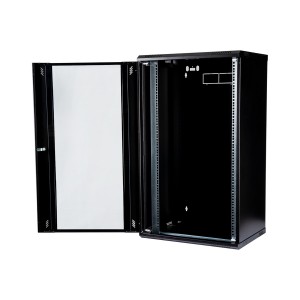 Wall Mount Cabinet Flat Pack Glass Black (H)21U x (W)600mm x (D)600mm