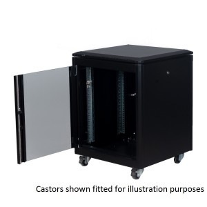 DYNAmic Data Cabinet Glass Front Door Steel Rear Door Removable Side Panels Adj Feet & Earth Kit LN-FS12U6060-BL-121 Black (H)12U x (W)600mm x (D)600mm Castors