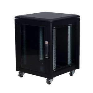 DYNAmic Data Cabinet Glass Front Door Steel Rear Door Removable Side Panels Adj Feet & Earth Kit LN-FS12U6060-BL-121 Black (H)12U x (W)600mm x (D)600mm Castors