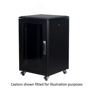 DYNAmic Data Cabinet Glass Front Door Steel Rear Door Removable Side Panels Adj Feet & Earth Kit LN-FS16U6060-BL-121 Black (H)16U x (W)600mm x (D)600mm Castors