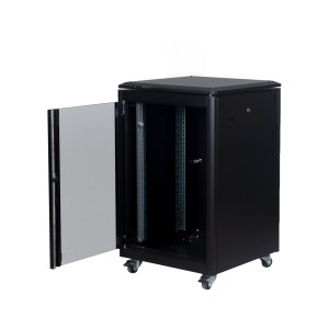 DYNAmic Data Cabinet Glass Front Door Steel Rear Door Removable Side Panels Adj Feet & Earth Kit LN-FS16U6060-BL-121 Black (H)16U x (W)600mm x (D)600mm Castors