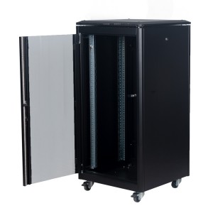 DYNAmic Data Cabinet Glass Front Door Steel Rear Door Removable Side Panels Adj Feet & Earth Kit LN-FS22U6060-BL-121 Black (H)22U x (W)600mm x (D)600mm Castors