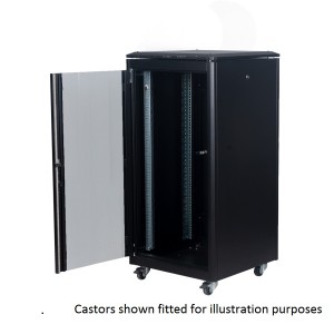DYNAmic Data Cabinet Glass Front Door Steel Rear Door Removable Side Panels Adj Feet & Earth Kit LN-FS26U6060-BL-121 Black (H)26U x (W)600mm x (D)600mm Castors