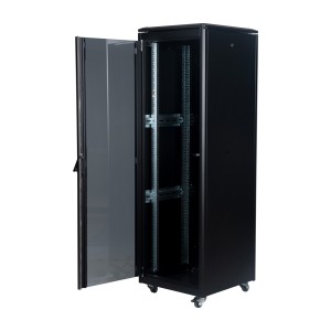 DYNAmic Data Cabinet Glass Front Door Steel Rear Door Removable Side Panels Adj Feet & Earth Kit LN-FS36U6060-BL-121 Black (H)36U x (W)600mm x (D)600mm Castors