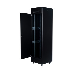 DYNAmic Data Cabinet Glass Front Door Steel Rear Door Removable Side Panels Adj Feet & Earth Kit LN-FS42U6060-BL-121 Black (H)42U x (W)600mm x (D)600mm Castors