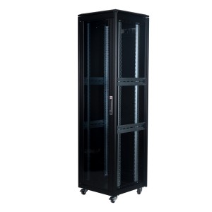 DYNAmic Data Cabinet Glass Front Door Steel Rear Door Removable Side Panels Adj Feet & Earth Kit LN-FS42U6060-BL-121 Black (H)42U x (W)600mm x (D)600mm Castors
