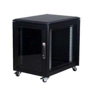 DYNAmic Data Cabinet Glass Front Door Steel Rear Door Removable Side Panels Adj Feet & Earth Kit LN-FS12U6080-BL-121 Black (H)12U x (W)600mm x (D)800mm Castors