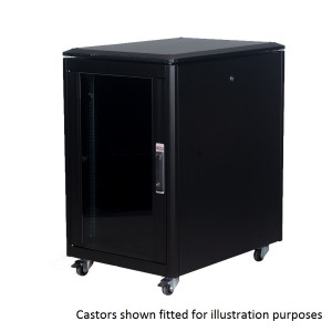 DYNAmic Data Cabinet Glass Front Door Steel Rear Door Removable Side Panels Adj Feet & Earth Kit LN-FS16U6080-BL-121 Black (H)16U x (W)600mm x (D)800mm Castors