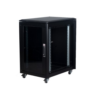 DYNAmic Data Cabinet Glass Front Door Steel Rear Door Removable Side Panels Adj Feet & Earth Kit LN-FS16U6080-BL-121 Black (H)16U x (W)600mm x (D)800mm Castors