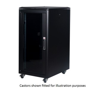 DYNAmic Data Cabinet Glass Front Door Steel Rear Door Removable Side Panels Adj Feet & Earth Kit LN-FS22U6080-BL-121 Black (H)22U x (W)600mm x (D)800mm Castors