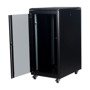 DYNAmic Data Cabinet Glass Front Door Steel Rear Door Removable Side Panels Adj Feet & Earth Kit LN-FS22U6080-BL-121 Black (H)22U x (W)600mm x (D)800mm Castors