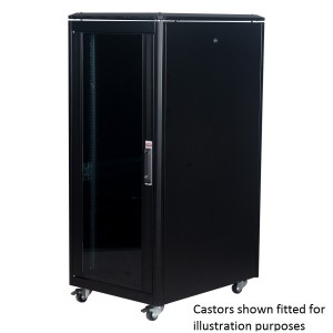 DYNAmic Data Cabinet Glass Front Door Steel Rear Door Removable Side Panels Adj Feet & Earth Kit LN-FS26U6080-BL-121 Black (H)26U x (W)600mm x (D)800mm Castors