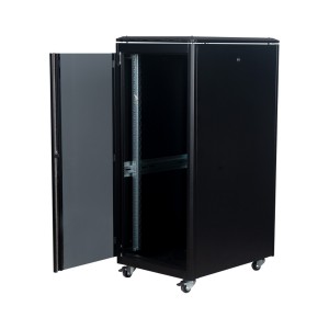 DYNAmic Data Cabinet Glass Front Door Steel Rear Door Removable Side Panels Adj Feet & Earth Kit LN-FS26U6080-BL-121 Black (H)26U x (W)600mm x (D)800mm Castors