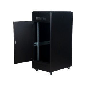 DYNAmic Data Cabinet Glass Front Door Steel Rear Door Removable Side Panels Adj Feet & Earth Kit LN-FS26U6080-BL-121 Black (H)26U x (W)600mm x (D)800mm Castors