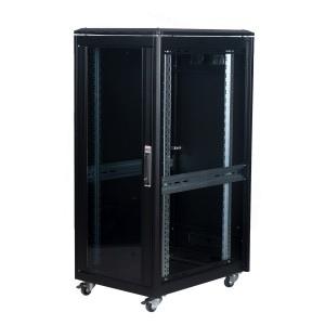 DYNAmic Data Cabinet Glass Front Door Steel Rear Door Removable Side Panels Adj Feet & Earth Kit LN-FS26U6080-BL-121 Black (H)26U x (W)600mm x (D)800mm Castors