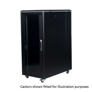 DYNAmic Data Cabinet Glass Front Door Steel Rear Door Removable Side Panels Adj Feet & Earth Kit LN-FS26U6010-BL-121 Black (H)26U x (W)600mm x (D)1000mm Castors