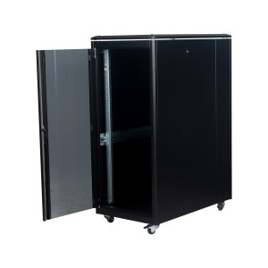 DYNAmic Data Cabinet Glass Front Door Steel Rear Door Removable Side Panels Adj Feet & Earth Kit LN-FS26U6010-BL-121 Black (H)26U x (W)600mm x (D)1000mm Castors
