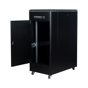 DYNAmic Data Cabinet Glass Front Door Steel Rear Door Removable Side Panels Adj Feet & Earth Kit LN-FS26U6010-BL-121 Black (H)26U x (W)600mm x (D)1000mm Castors