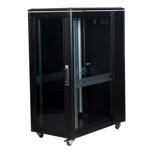 DYNAmic Data Cabinet Glass Front Door Steel Rear Door Removable Side Panels Adj Feet & Earth Kit LN-FS26U6010-BL-121 Black (H)26U x (W)600mm x (D)1000mm Castors