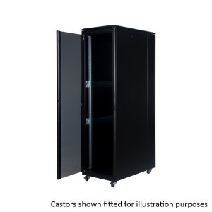 DYNAmic Data Cabinet Glass Front Door Steel Rear Door Removable Side Panels Adj Feet & Earth Kit LN-FS42U6010-BL-121 Black (H)42U x (W)600mm x (D)1000mm Castors