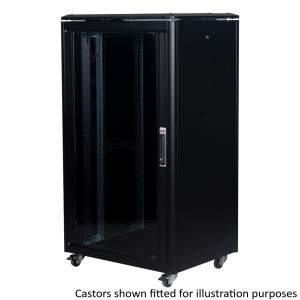 DYNAmic Data Cabinet Glass Front Door Steel Rear Door Removable Side Panels Adj Feet & Earth Kit Front Vertical  LN-FS26U8060-BL-921 Black (H)26U x (W)800mm x (D)600mm Castors
